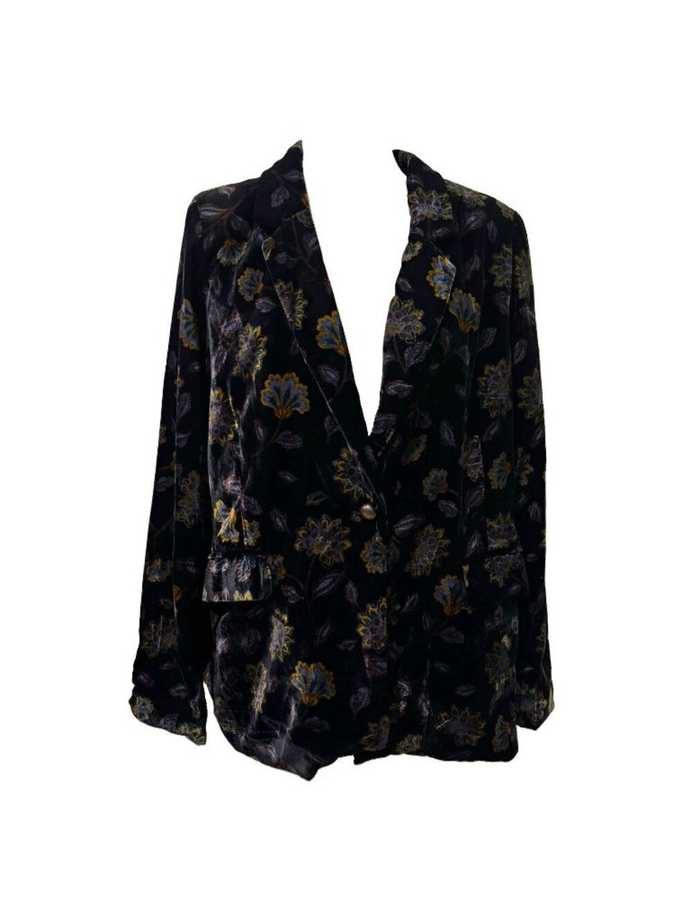 Rachel Zoe Floral velvet Blazer Women XL Black Button Front Lined Long Sleeve